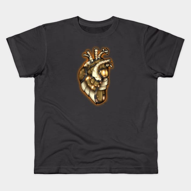 Robot Heart- Gold Kids T-Shirt by faeforge